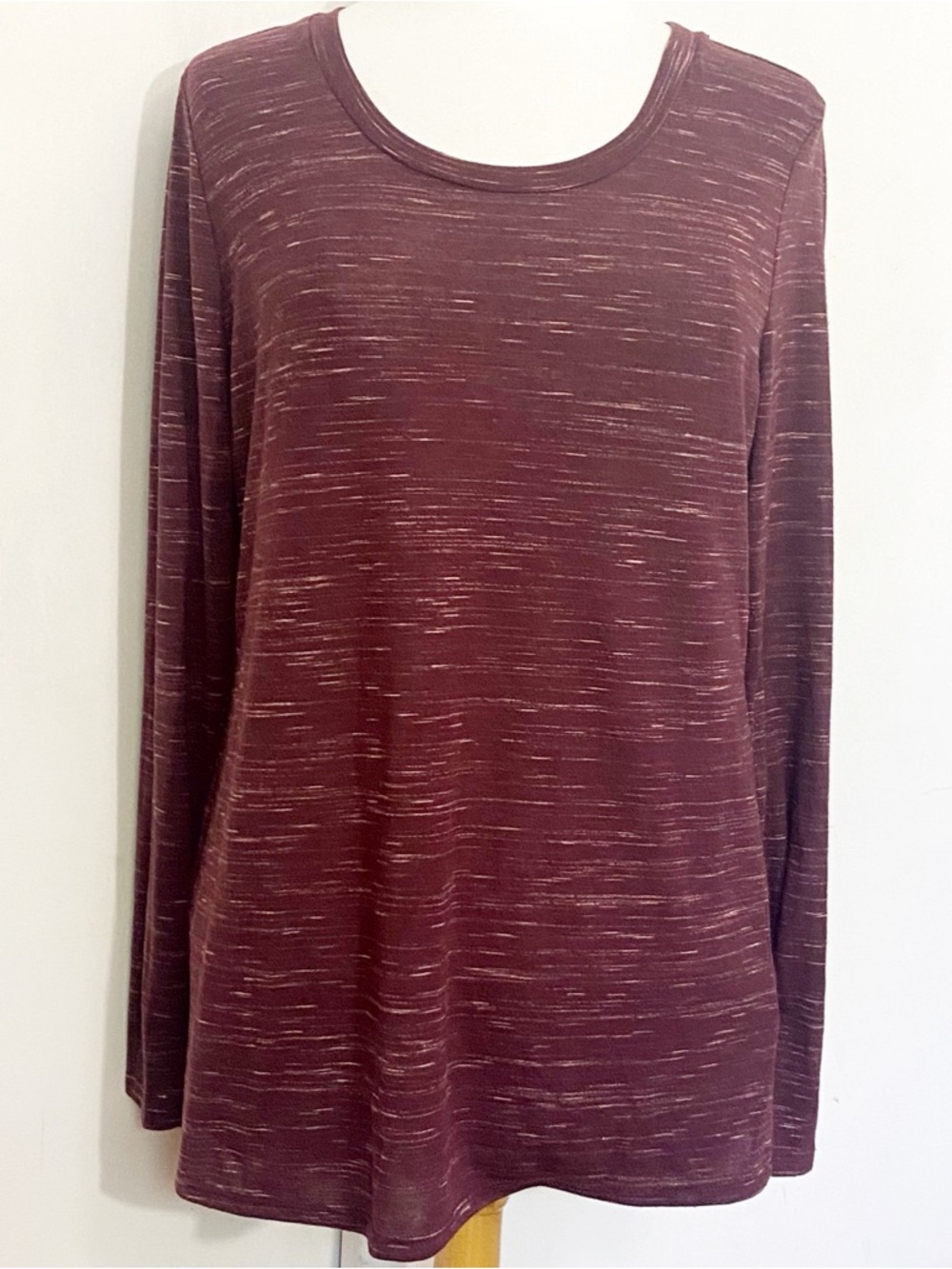 Attention Maroon Space-Dye Long Sleeve Round Neck Knit Tee XXL
